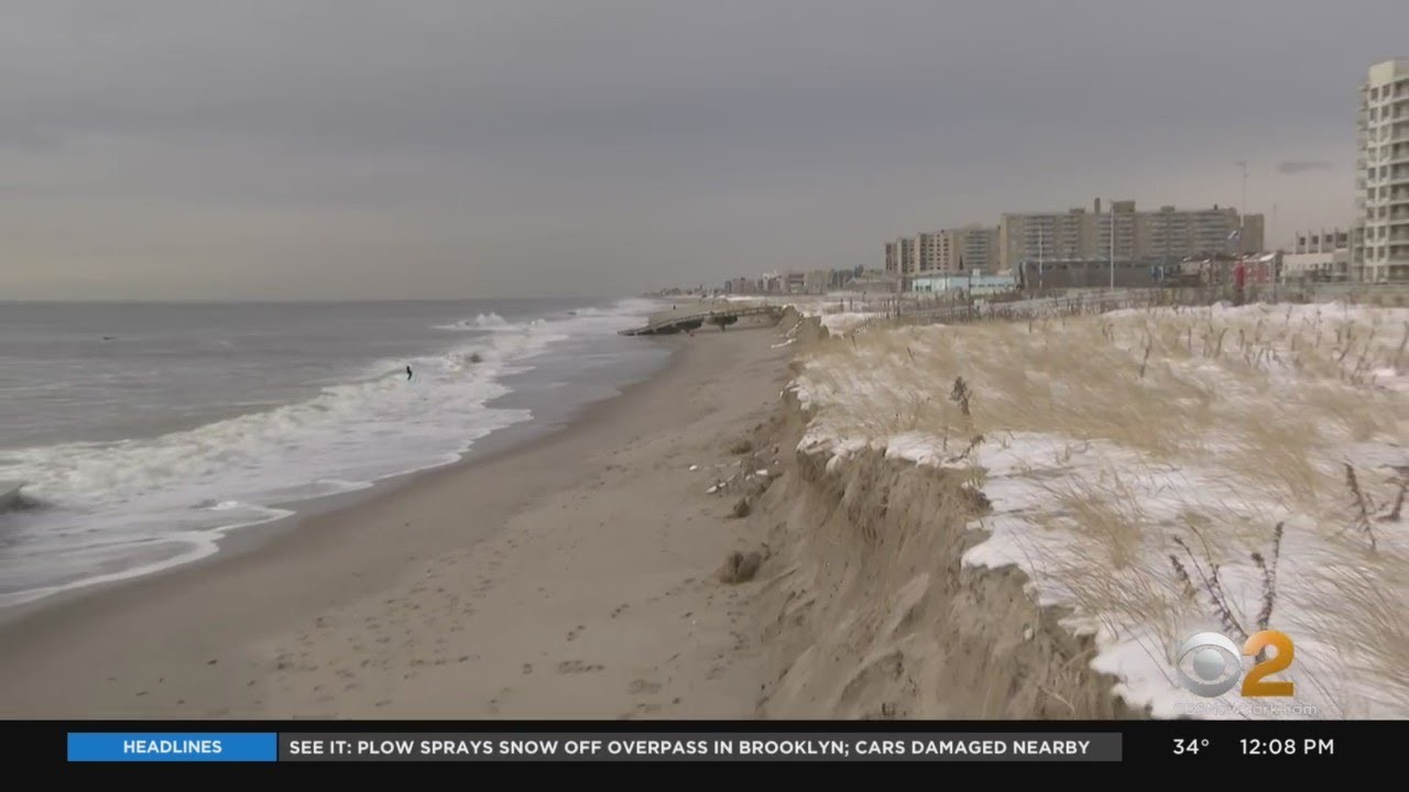 [VIDEO] Winter Storm Washes Away Sand At Rockaway Beach Viewing NYC