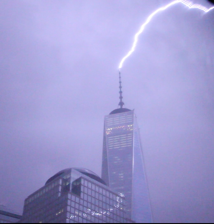 Capturing 2 lightning strikes early this morning at One World Trade Center
