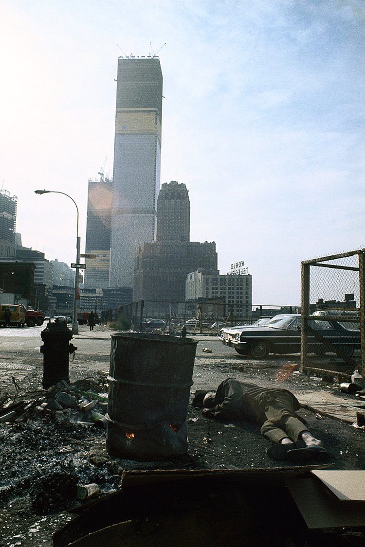 1970 View of the World Trade Center under construction from Duane Street.