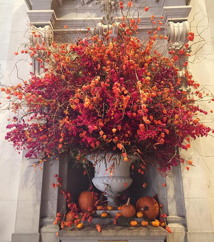 Autumnal flowers currently on display in the Great Hall. #metmuseum 🍂🎃