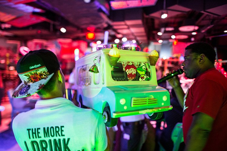 A celebratory ice cream truck parade.