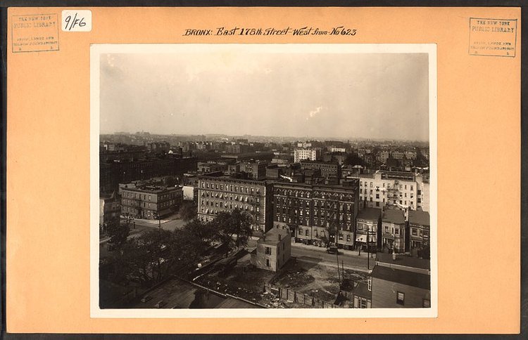 E 178th Street and Hughes Avenue in Tremont (Date Unknown) Image Credit: Irma and Paul Milstein Division of United States History, Local History and Genealogy, The New York Public Library. “Bronx: 178th Street (East) – Hughes Avenue” The New York Public Library Digital Collections.