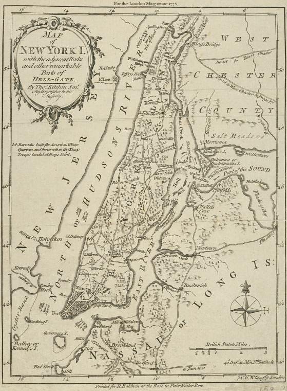 Map of New York l: with the adjacent rocks and other remarkable parts of Hell-Gate (1778)