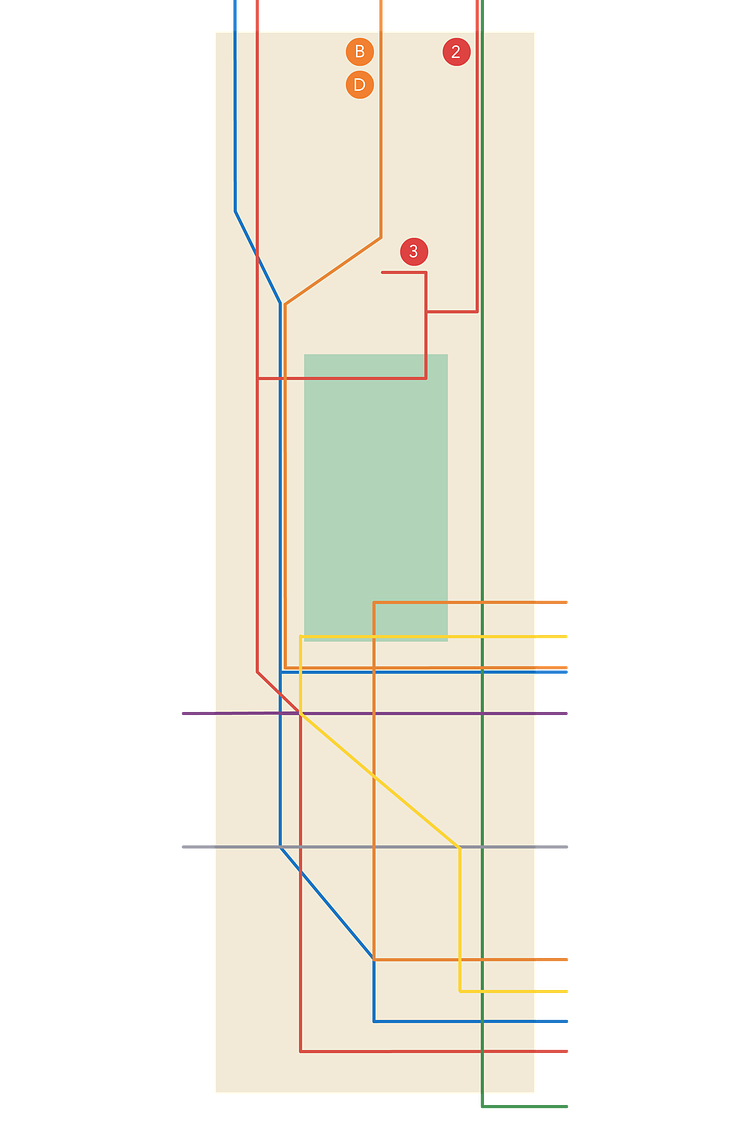 A few trains diverge from their lines to cover upper Manhattan and the Bronx.
