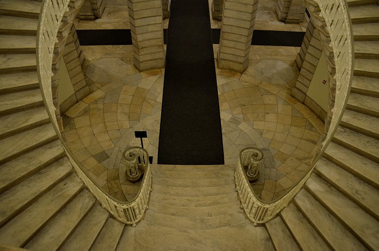 ...which leads to one of the United States' largest floating marble stairways.