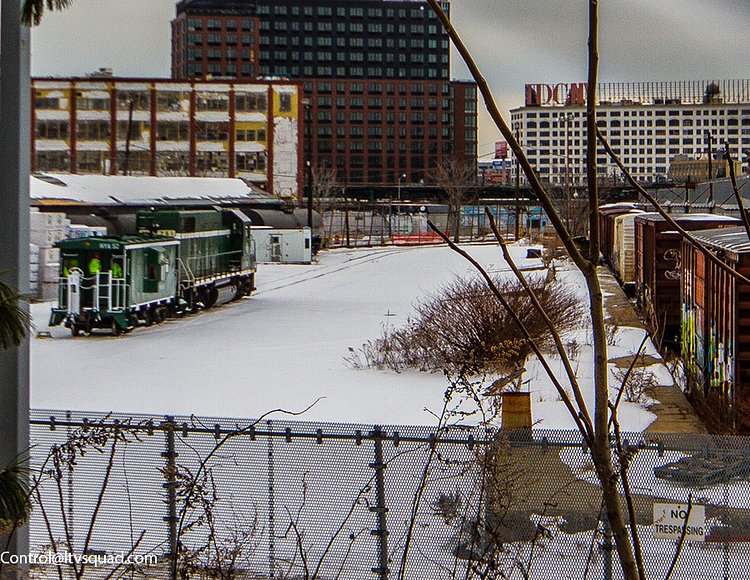 NY&A ‘Caboose hop’ special run seen at Arch street, loading passengers before crossing the montauk cutoff