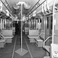 Interior view of the subway car of the future as it was displayed at the Chambers Street Station of the Independent Division in New York on July 9, 1947. The new car has 56 seats, 14 adjustable, exhaust ventilators, eight 10-inch fans, is painted blue and grey and has an off-white ceiling.