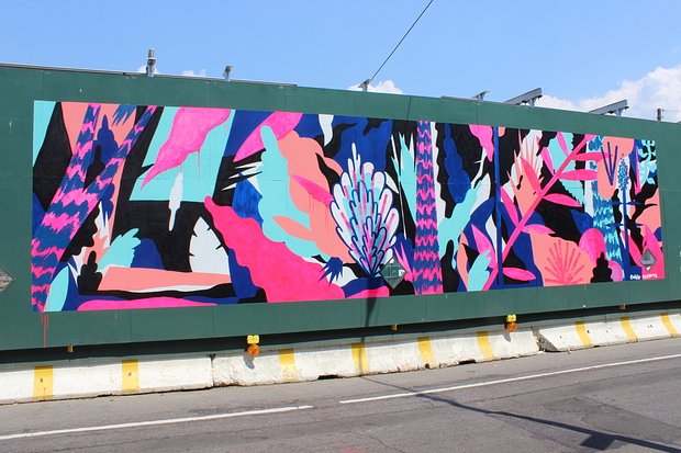 Painter Eddit Perrote chose a palette of bold pinks, blues and black.