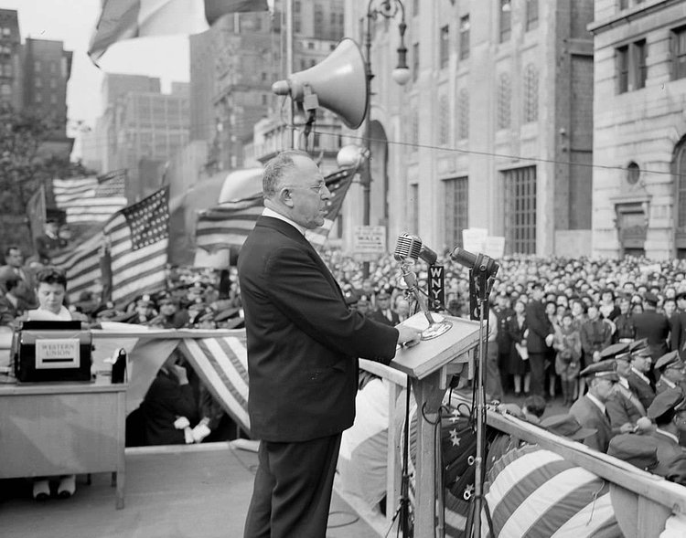 A speaker addresses the rally in Madison Square