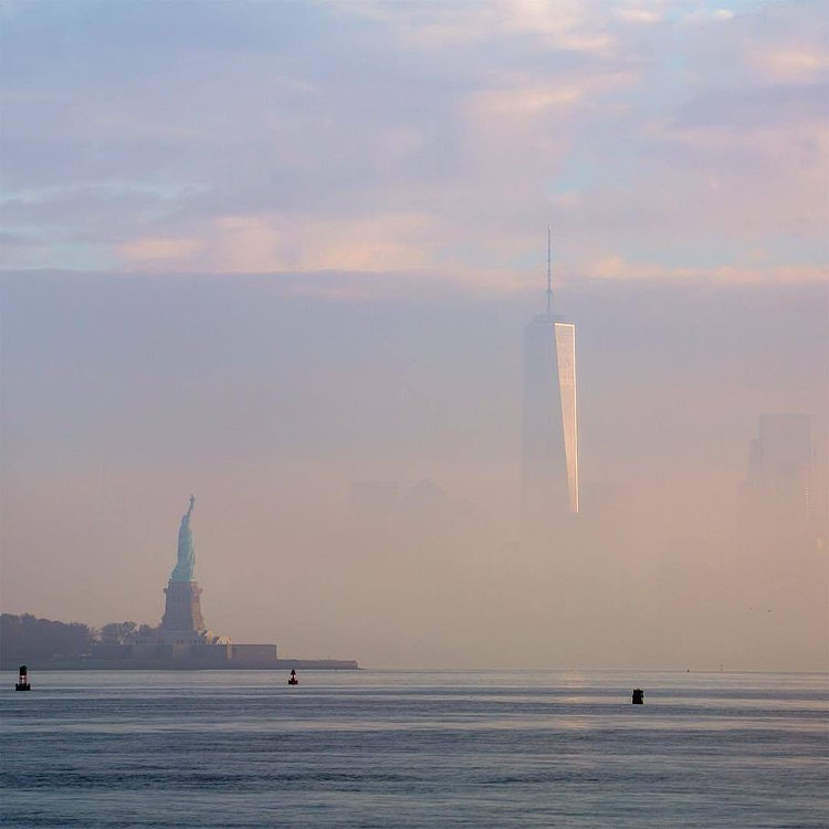 New York Harbor, Statue of Liberty, and One World Trade Center