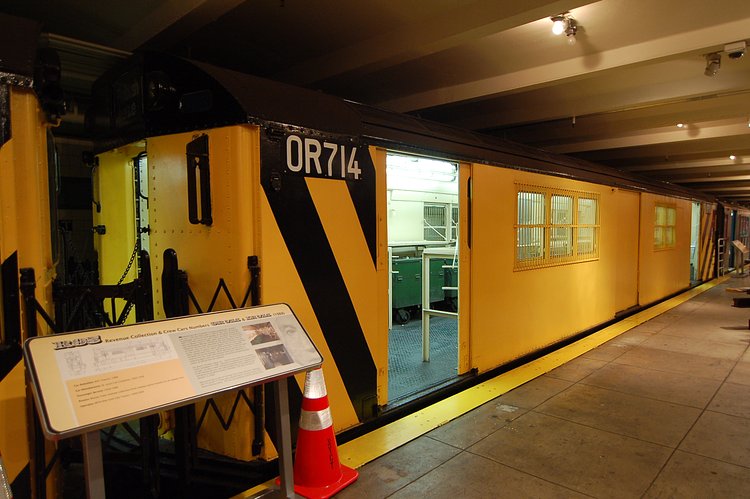 R95 Revenue Collection Car Number OR 714 (1988) | Car Rebuilder: NYC Transit, 1988 

Car Manufacturer: St. Louis Car Company, 1956-1958

Passenger Service: 1958-1988

Routes: Money Train revenue collection from subway station booths on all subway lines 

Operator: MTA New York City Transit, 1988-2006