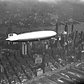The German zeppelin Hindenburg flies over Manhattan on May 6, 1937.