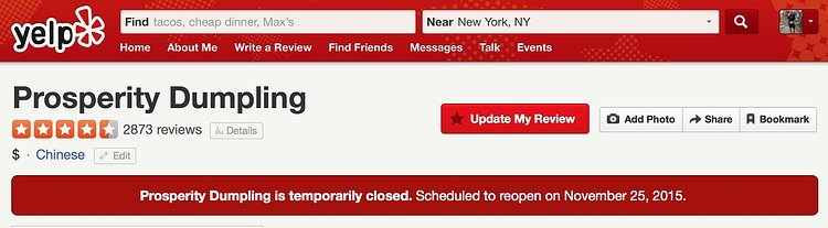 Prosperity Dumpling is temporarily closed. Scheduled to reopen on November 25, 2015.