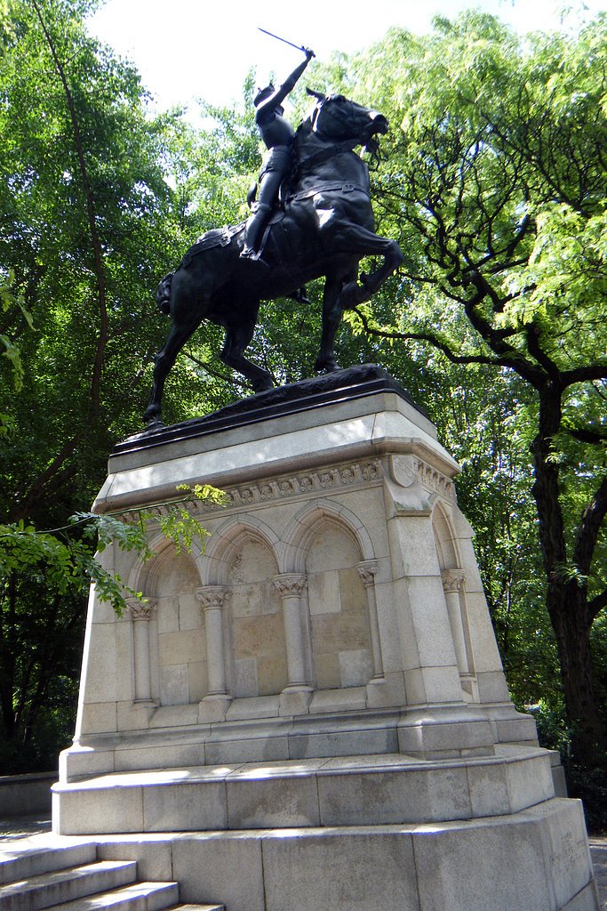 Anna Vaughn Hyatt Huntington - Joan of Arc Statue | This was the first statue made by a woman to be installed in New York City and also the first statue of a woman to be installed in New York City. 

Joan of Arc Island - Riverside Park - 93rd Street &amp; Riverside Drive in Manhattan, New York City - <a href="http://maps.google.com/maps?f=q&amp;source=s_q&amp;hl=en&amp;geocode=&amp;q=93rd+Street+&amp;+Riverside+Drive+Manhattan,+New+York+City+&amp;sll=46.085154,0.908565&amp;sspn=7.329362,19.753418&amp;ie=UTF8&amp;hq=&amp;hnear=Riverside+Dr+&amp;+W+93rd+St,+New+York,+10025&amp;z=16" rel="nofollow">Google Map</a> - <a href="http://www.flickr.com/photos/sheenachi/tags/joanofarcisland/">additional views</a>
