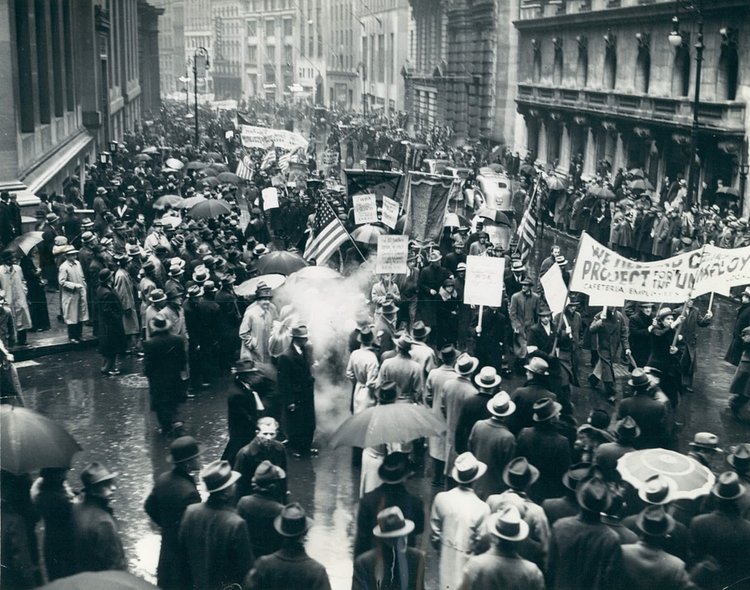 Unemployed March on Wall Street, 1938