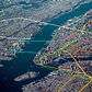 Sky view of New York City and its rapid transit network.