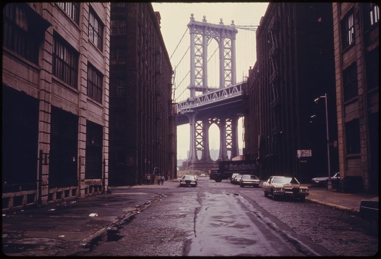 DUMBO, a name invented in the late 1970s, Down Under the Manhattan Bridge Overpass.