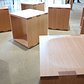 Customer seating is a series of wooden cubes.
