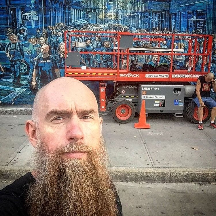 See that man in the background to the right?  That's @clif.king52 and we broke him. 
Had a 5am start this morning on the home stretch to the finish today.  Painting the last layer as I type this.  If you're in the hood stop by.  We will probably finish up around 2pm today if all goes well. 
#cantstopwontstop #nevernotworking #bowerymural #bowerywall