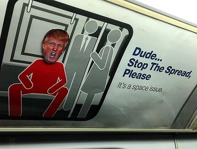 @notorious_t_0_m saw our work on the subway and advised "stop the spread of trump!" @realdonaldtrump #SubwayTrumpStickers #streetart #donaldtrump #nyc #makeamericagreatagain #gofuckyourself