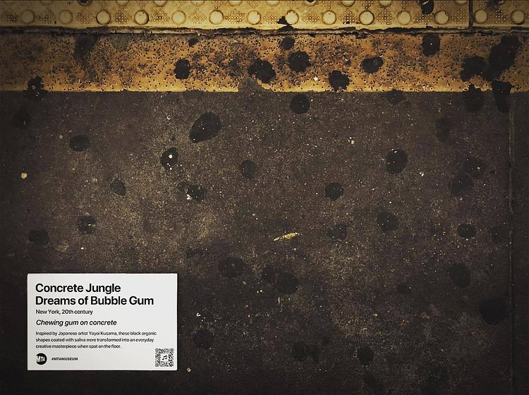 “MTA is not just old. It’s the history of New York.”
Title: Concrete Jungle Dreams of Bubble Gum
Inspired by Japanese artist Yayoi Kusama, these black organic shapes coated with saliva were transformed into an everyday creative masterpiece when spat on the floor. .
.
.
#mtamuseum #mta #modernart #newyorksubway #newyorker #nyc #newyork #bedfordave #installationart #artist #artmuseum #masterpiece #art #history #ny #subway #station #hipster #brooklyn #williamsburg #mtasubway #newyorkcity #cool #moma #metropolitanmuseumofart #whitneymuseum #brooklynmuseum #momaps1 #guggenheim #artwork