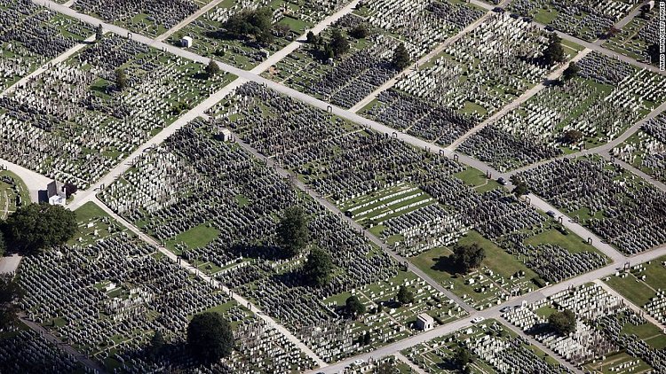 This aerial image taken in 2009 shows a cemetery in the Queens borough of New York City. 