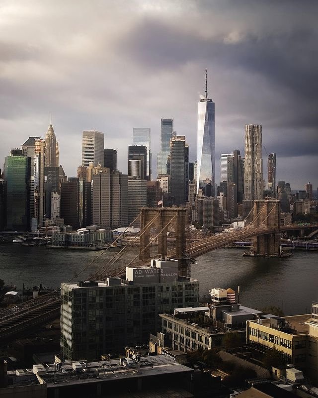 Brooklyn Bridge, East River, and Lower Manhattan from DUMBO, Brooklyn