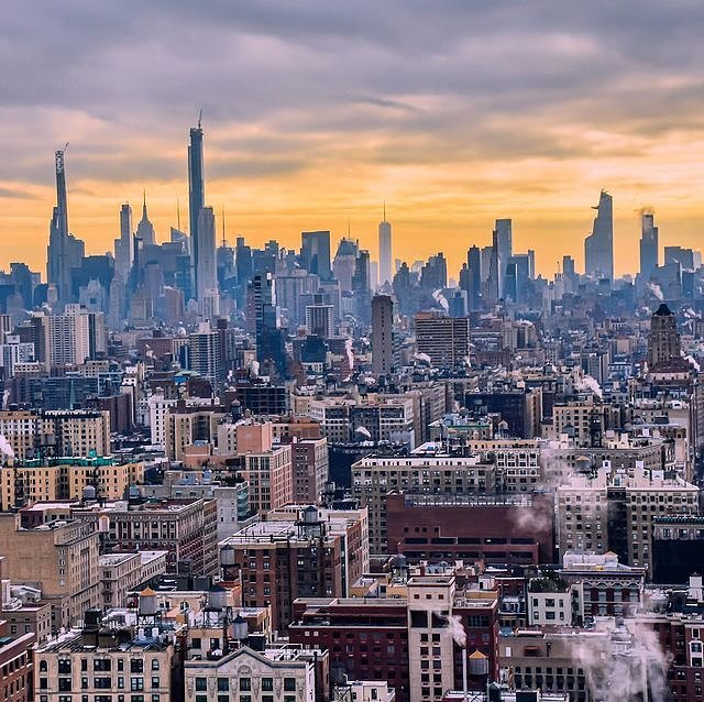 Sunset over Manhattan from Riverside Church bell tower, Morningside Heights