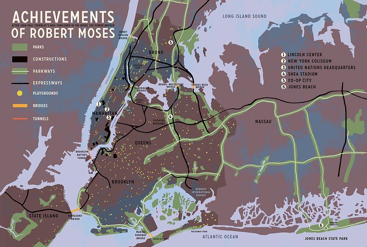 His long career resulted in hundreds of miles of parks and playgrounds, as well as bridges, tunnels, and expressways.