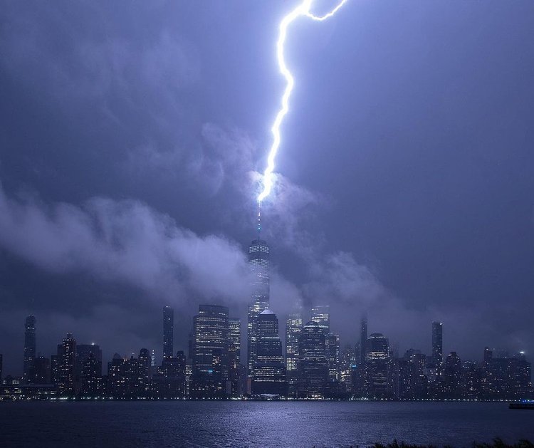 Lightning Hits One World Trade Center, New York