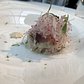 Hamachi tartare seasoned with smoked dashi and grated radish.