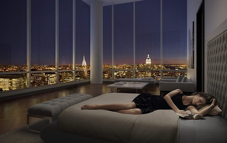 Every room has 23-foot floor-to-ceiling windows, providing unparalleled views of New York.