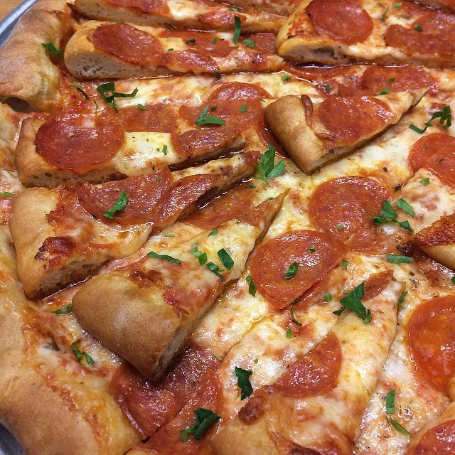 The InPEPtion, mini slices of pepperoni pizza topped on slices of pepperoni pizza, today at Vinnie's Williamsburg! #minivinnie #pizzaonpizza #vinniespizzeria
