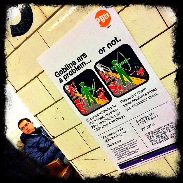 Goblins are a problem... Or not.
Poster found at 33rd street station, downtown 6 train. #goblins #problemornot #puckworks #williampuck #puckposter #puck #nycsubway #subway #installation #art #middleearthsubwaytransit #middleearth #tolkien #subwayart #MTA