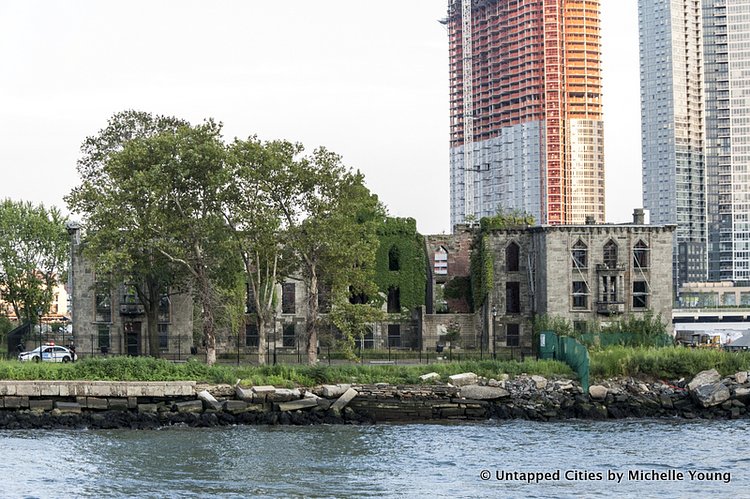 The ruins of the former Renwick Smallpox Hospital, just south of the site of the future campus, and a landmarked New York City ruin.