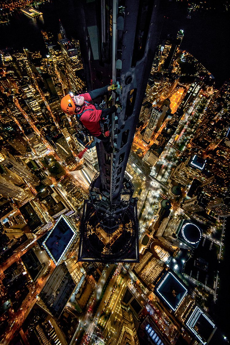 Jamison Walsh on the spire of 1 World Trade Center.