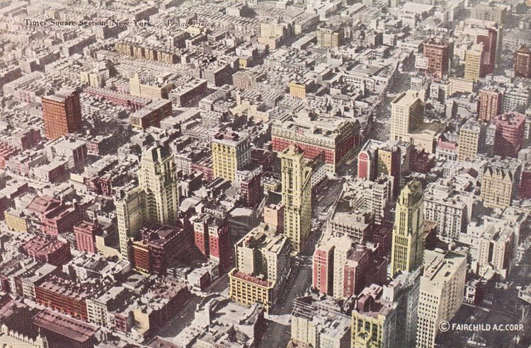 1920s skyscrapers towering over Times Square