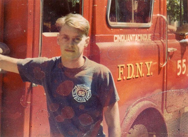 Steve Buscemi during his stint as a New York City Firefighter. Engine 55 – Little Italy, NYC, 1981