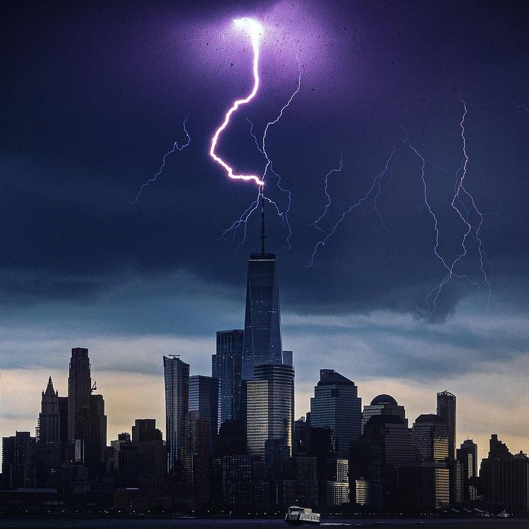 Lightning hitting One World Trade Center, New York