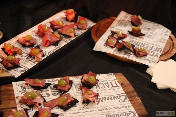 The Cannibal's Brisket on Crispy Rye Crackers, Topped with Grapes | Brisket King NYC 2016