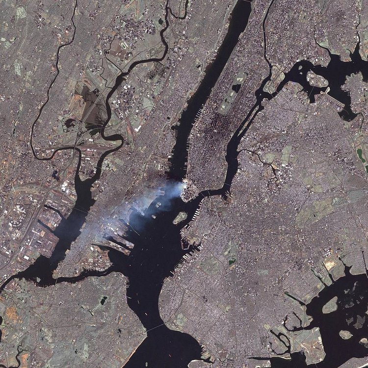 Smoke can still be seen at the site at around 11:30 a.m. on Sept. 12, in this image from the Landsat 7 satellite.