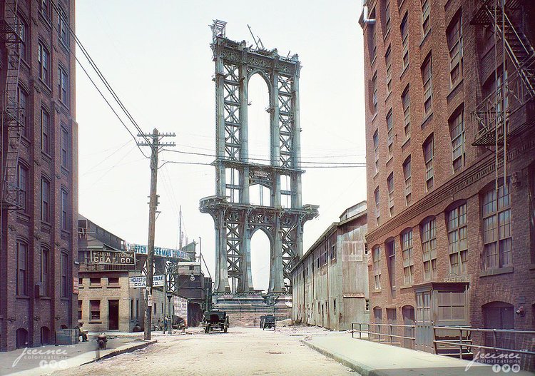 View of The Manhattan Bridge Under Construction from Washington Street Brooklin/New York - February 21, 1908