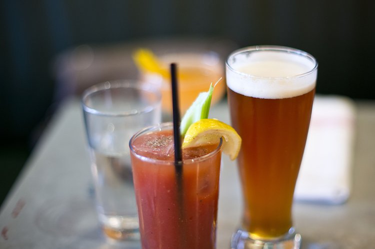 ACME (Brunch) - drinks | Fair Lady (aperol, gin, lemon, st germain, honey, orange bitters, champagn", Bloody Mary, IPA chaser