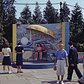 Two women pose on a Kodak posing stand during the 1939 New York World's Fair.