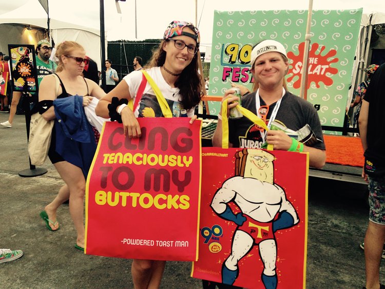 Concert-goers show off their party-favors