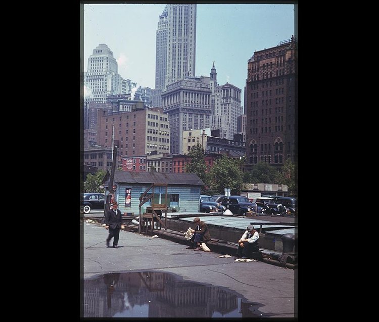 Here's a view of skyscrapers from Wall Street in the Financial District.