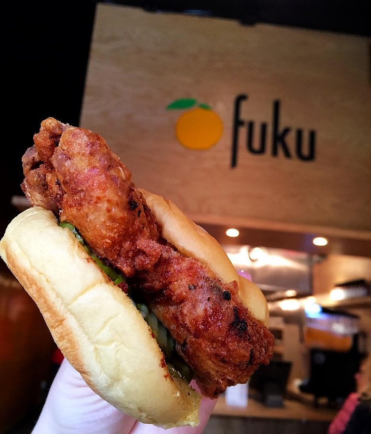 The best spicy fried chicken sandwich in NYC - coated with habanero and topped with pickles & Fuku's famous Ssäm sauce 😋