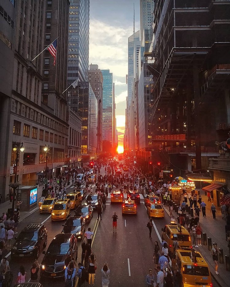 42nd Street was jammed with people as the sun set on Manhattanhenge in New York City tonight.