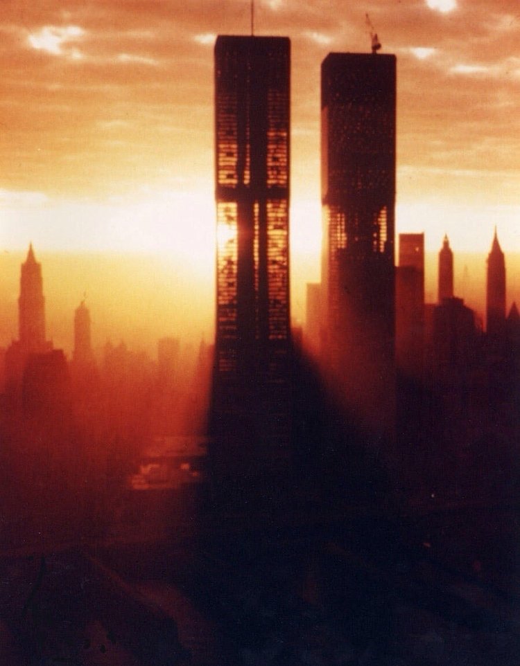 Sun shining through the World Trade Centers, 1972