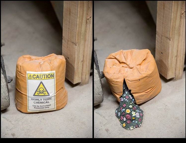 A sculpture, crafted out of concrete, and inspired by his work as a tile mason.